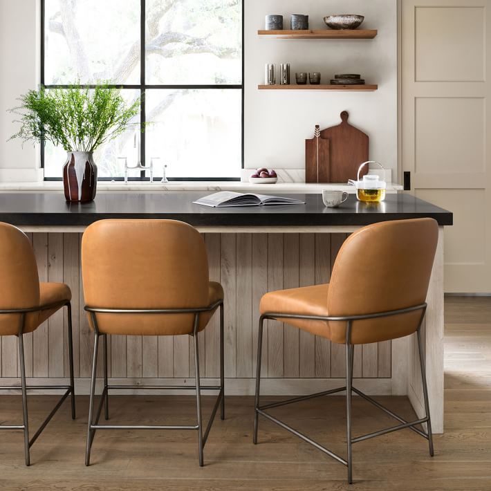 Curved Back Leather Counter &amp; Bar Stool