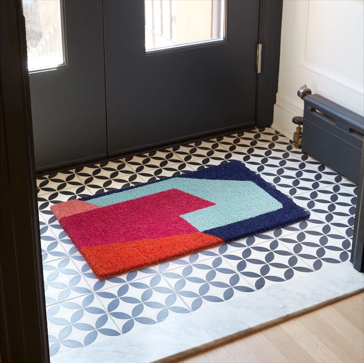 Midcentury Modern Front Door Mat, Geometric Entry Mat With Terracotta Blue  and Black Shapes, Fun Unique Welcome Mat, Bold Colored Entry Mat 