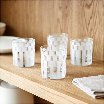 Handmade Wood Checkerboard Pattern Drinking Cups Set Of 4