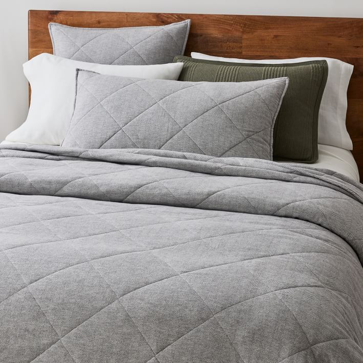 Organic Flannel Herringbone Coverlet & Shams | West Elm