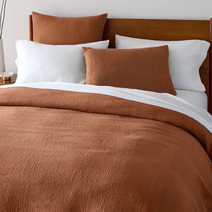 Silky TENCEL™ & Cotton Matelasse Duvet Cover & Shams (Terracotta - Queen)