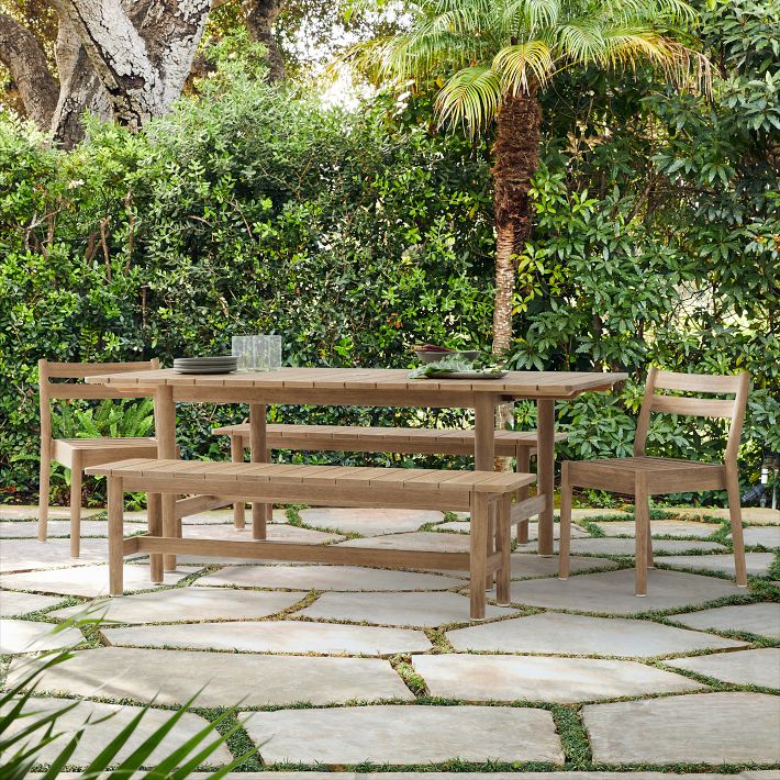 Hargrove Outdoor Expandable Dining Table (79&quot;&ndash;109&quot;), Benches & Chairs Set
