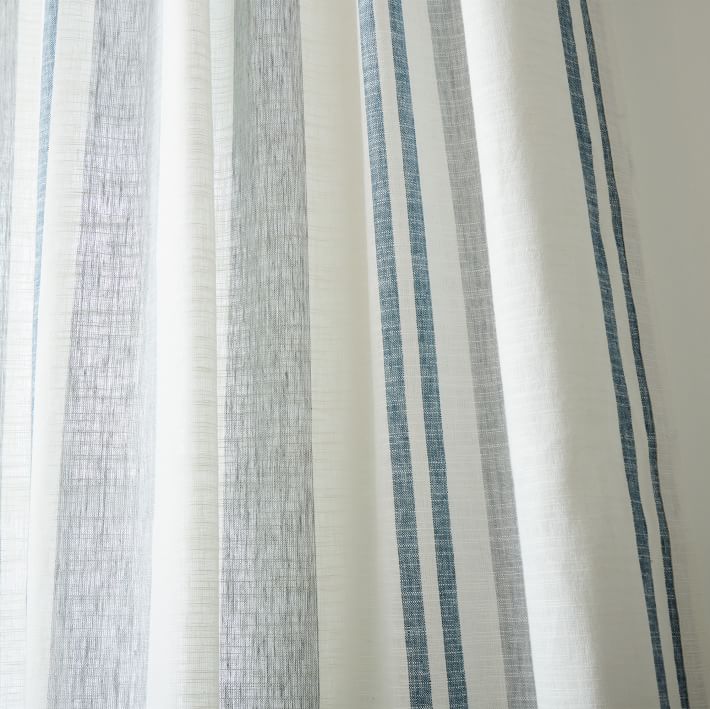 Textured Luxe Stripe Linen Curtain Arctic Blue West Elm