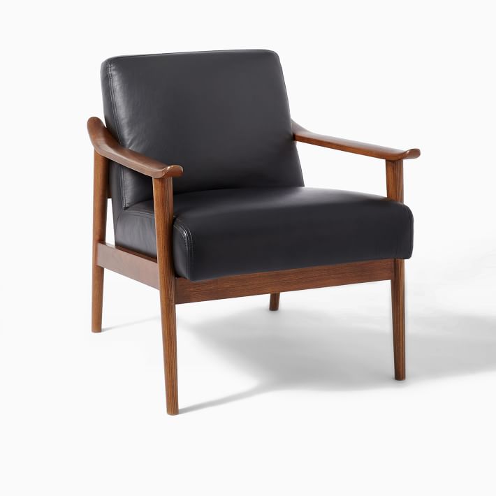 Black leather 2025 wood chair