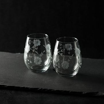 Floral Monogrammed Stemless Wine Glass