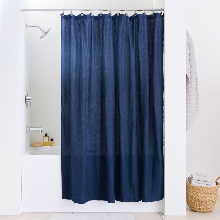 Furlinic Sky Blue Shower Curtain Made of Eco Heavy Fabric with 12 Plas