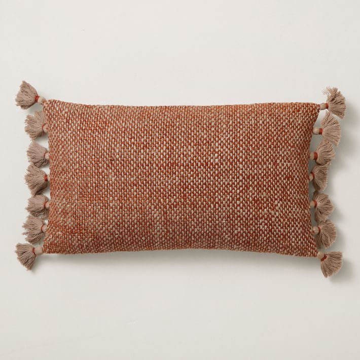 Two-Tone Chunky Linen Tassels Pillow Cover