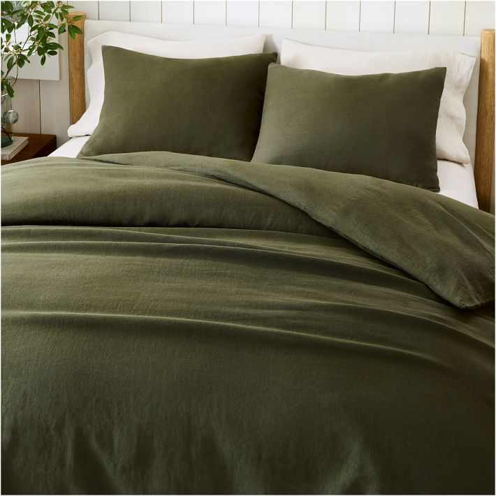 European Flax Linen Duvet Cover - Olive Green (Queen)