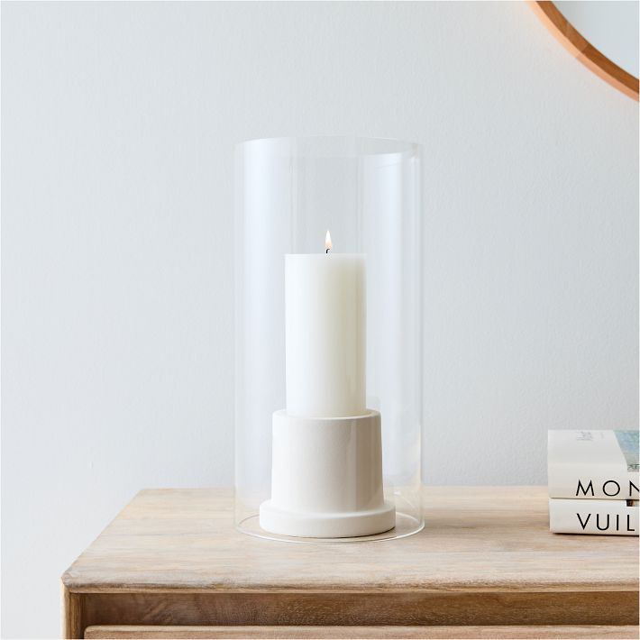 Foundations White Ceramic &amp; Glass Candleholder