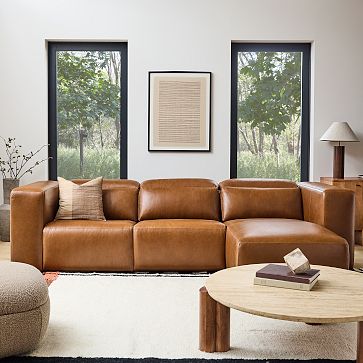 Leo Motion Reclining Leather 3-Piece Reversible Chaise Sectional (125 ...