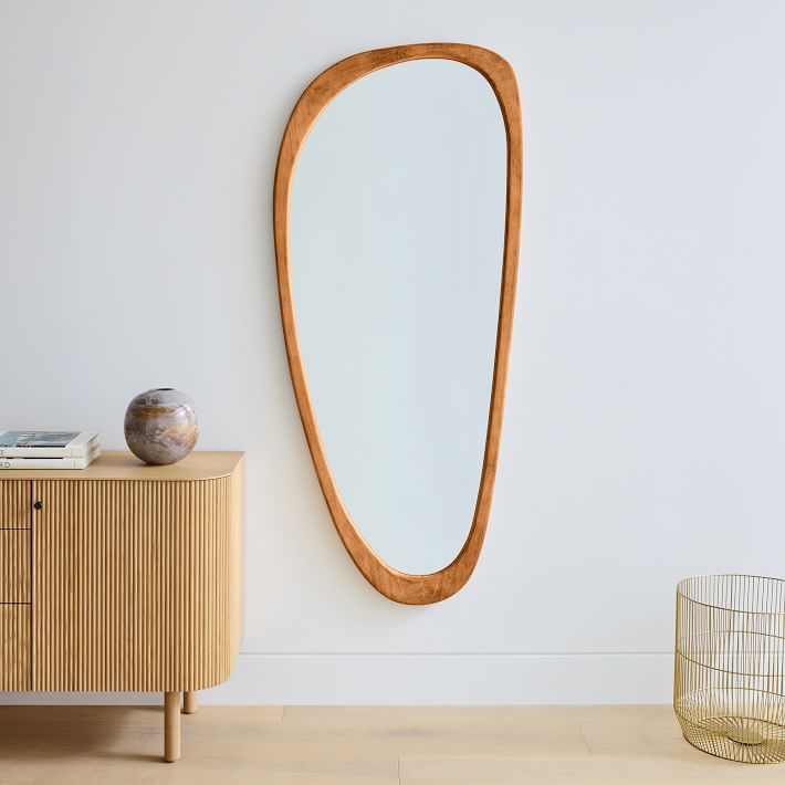 Mid-Century Asymmetrical Wood Floor Mirror