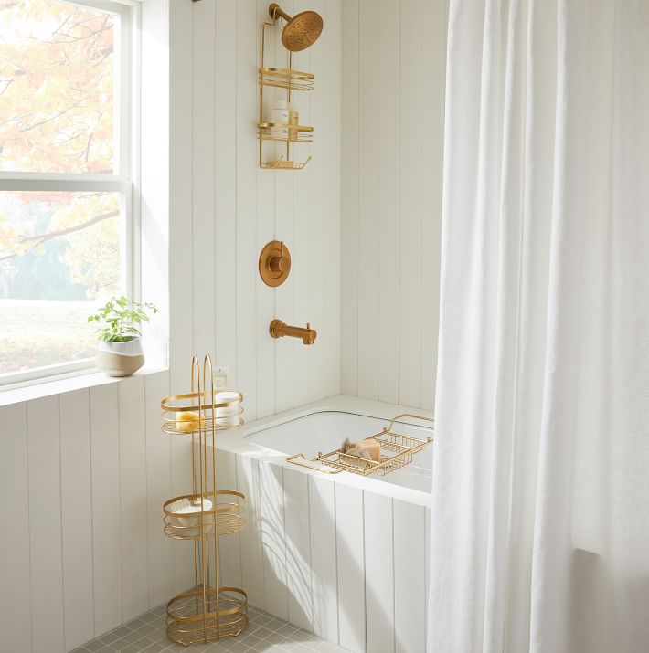 Brushed Gold Bathroom Brass Shower Caddy Basket Storage Shelves w