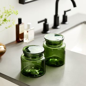 Green Glass Bathroom Storage Jar