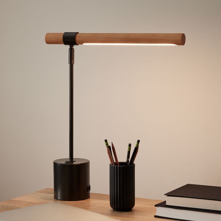 Linear Wood LED USB Table Lamp, Modern Lighting