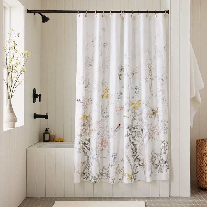 Organic Chinoiserie Printed Shower Curtain, Misty Rose, 72x74