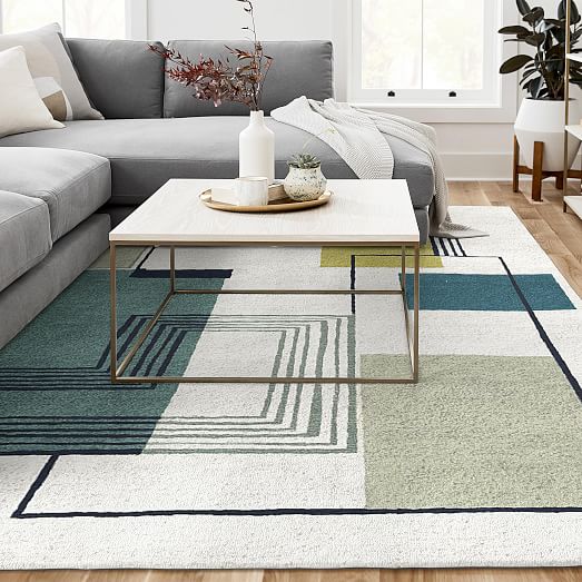 Abstract Lines Wool Rug West Elm
