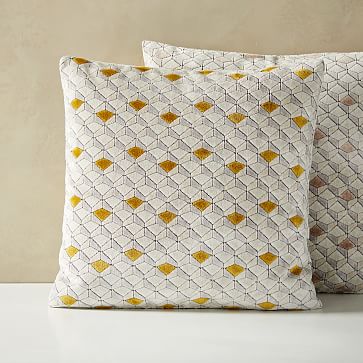Tricolor Diamond Cut Velvet Pillow Cover West Elm