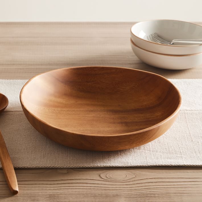 Organic Shaped Wood Low-Serving Bowl