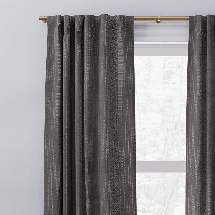 European Flax Linen Graduated Stripe Curtain - Pewter/Stone White
