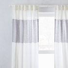 European Flax Linen Contrast Stripe Curtain - Stone White/Slate
