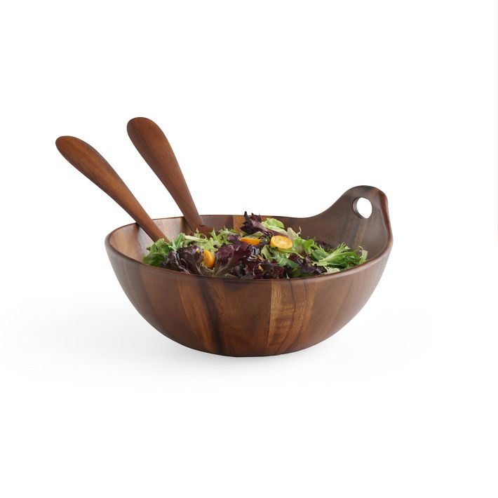 Nambe Portables Acacia Wood Salad Bowl w/ Servers