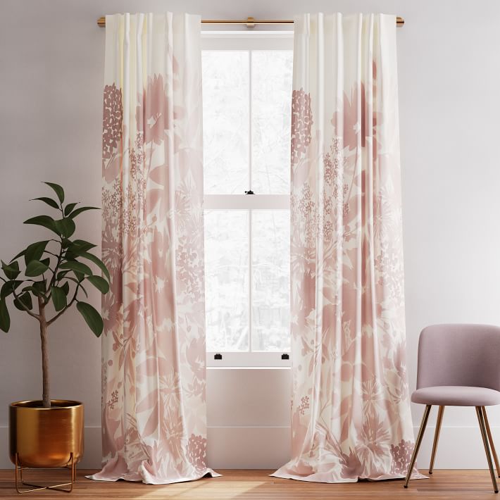 Cotton Canvas Garden Corner Curtains (Set of 2) - Pink Stone