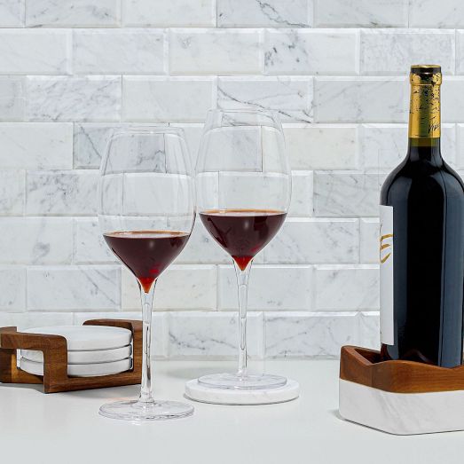 Nambe Chevron Acacia Wood & Marble Wine Coaster West Elm