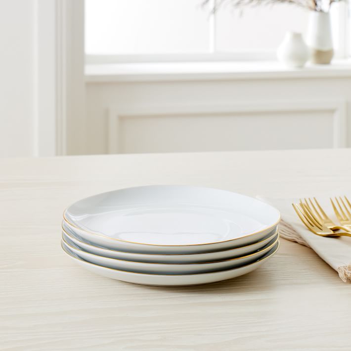 Organic Porcelain Gold-Rimmed Salad Plate Sets