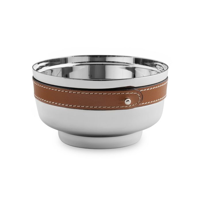 Nambe Tahoe Stainless Steel &amp; Leather Nut Bowl