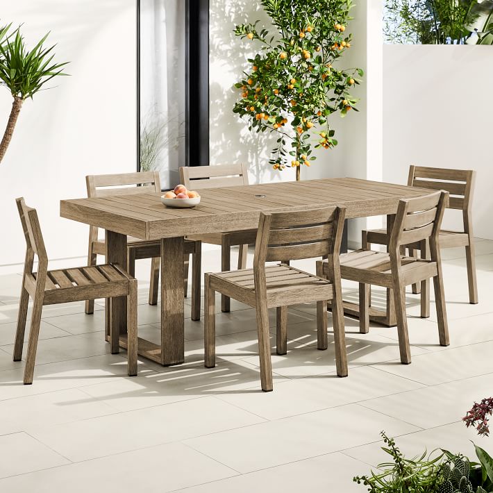 Portside Outdoor Dining Table (76.5&quot;&ndash;96&quot;) &amp; Dining Chairs Set