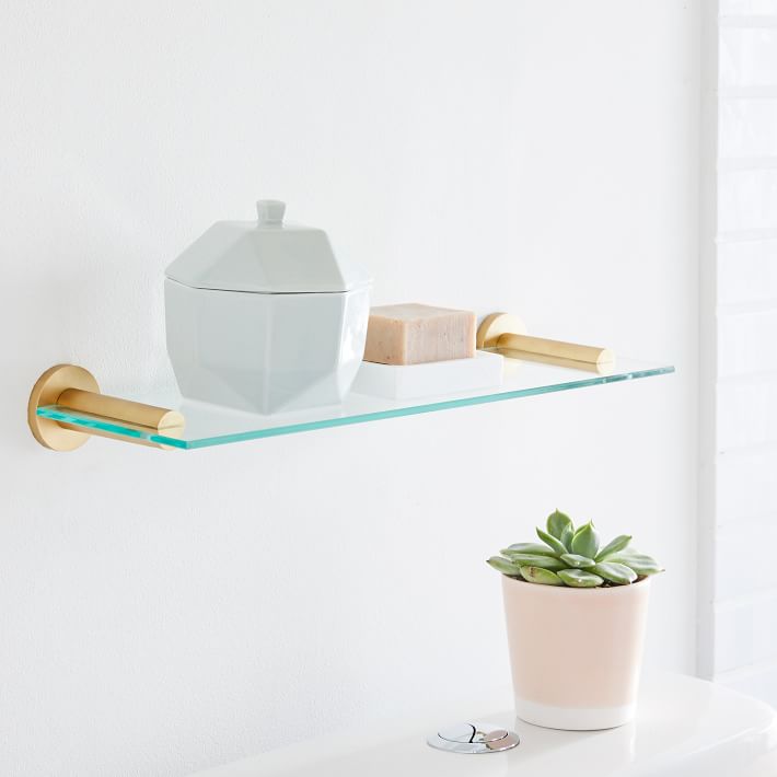 Open Box: Modern Overhang Glass Bathroom Shelf