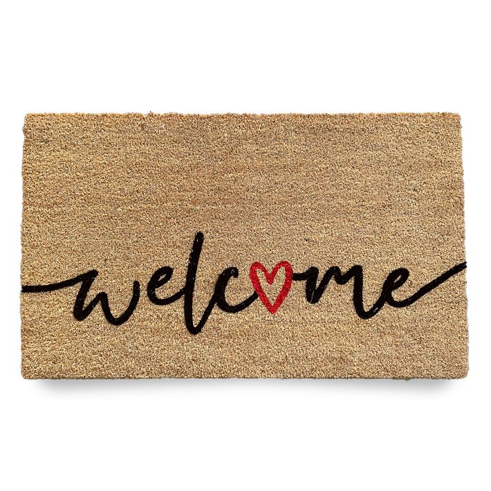 Nickel Designs Hand-Painted Doormat - Script Heart Welcome