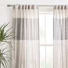 European Flax Linen Contrast Stripe Curtain - Frost Gray/Slate