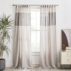 European Flax Linen Contrast Stripe Curtain - Frost Gray/Slate