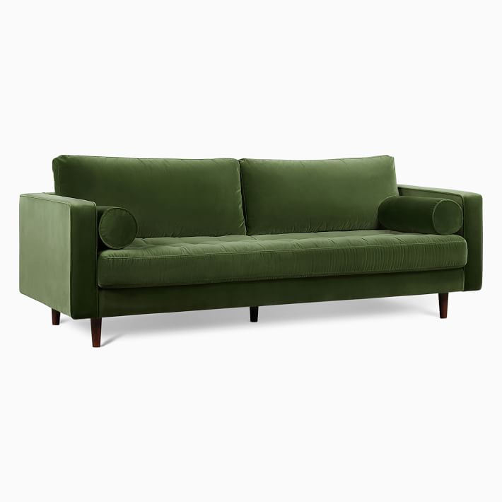 West elm store green velvet sofa