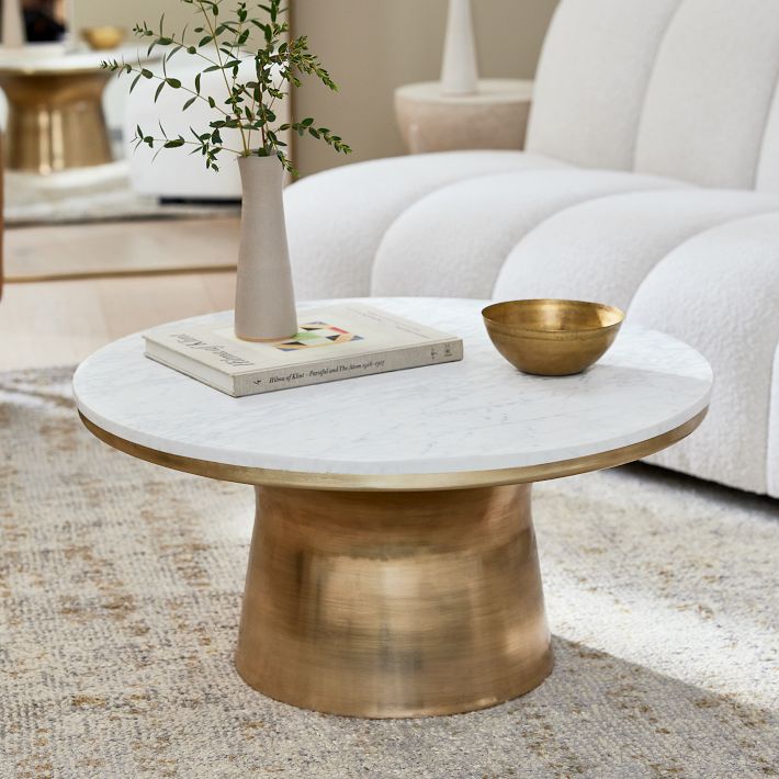 Marble Topped Pedestal Coffee Table, Modern Living Room Furniture