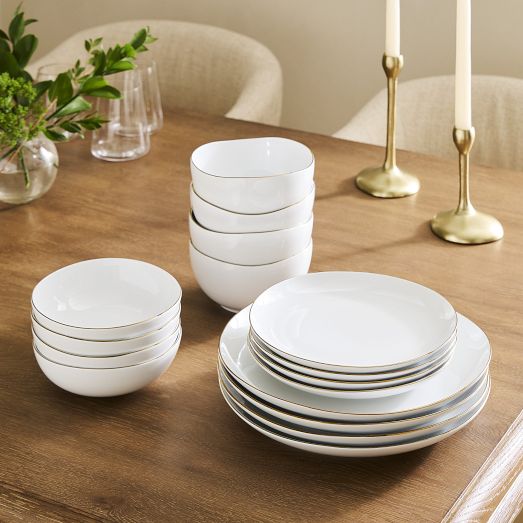 Organic Porcelain GoldRimmed Dinnerware (Set of 16) West Elm