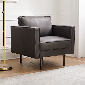 West elm discount black leather chair