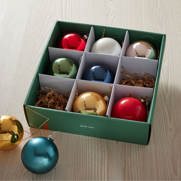Modern Glass Boxed Ornaments (Set of 9)