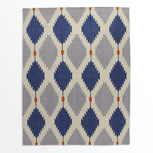 Phoenix Wool Dhurrie Rug Regal Blue West Elm