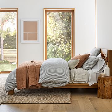 European Flax Linen Box Stitch Quilt & Shams | West Elm