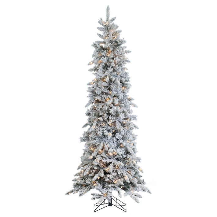 Pre-Lit Faux Narrow Flocked Pencil Pine Christmas Tree - 7.5'