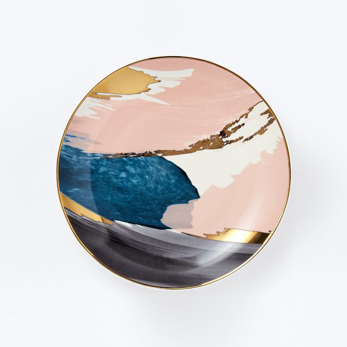 Abstract Brushstroke Salad Plate - Pink/Gold