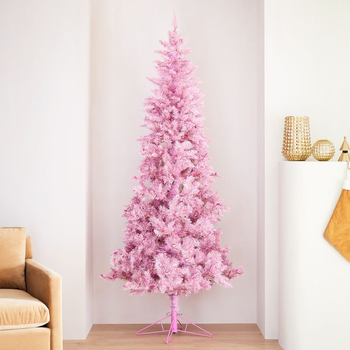 Pre-Lit Faux Pink Tinsel Christmas Tree
