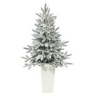 Pre-Lit Faux Potted Flocked Manchester Spruce Tree w/ Planter