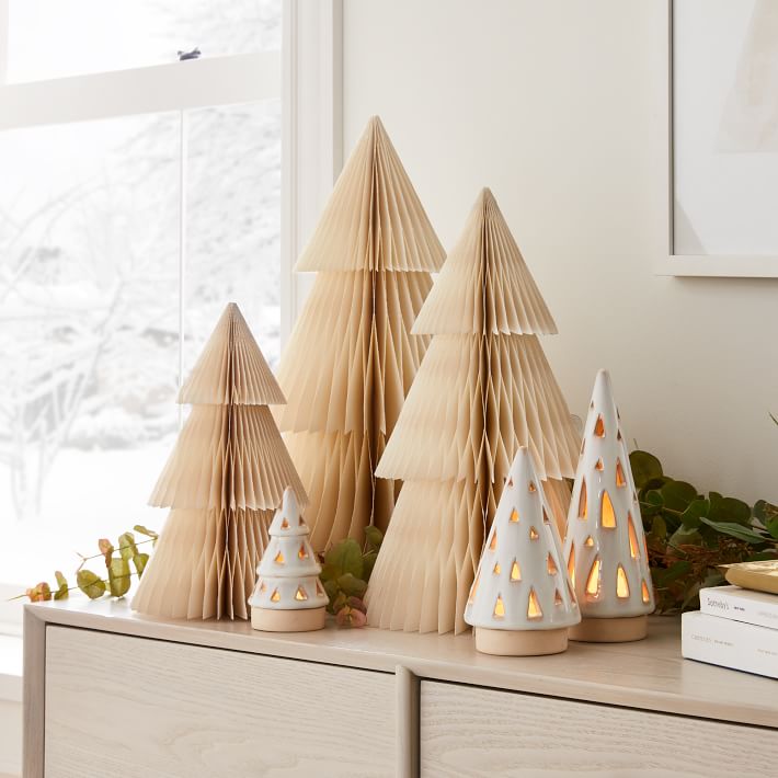 White Paper &amp; Ceramic Christmas Tree Set