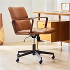 Cooper Leather Swivel Office Chair w/ Wood Arms