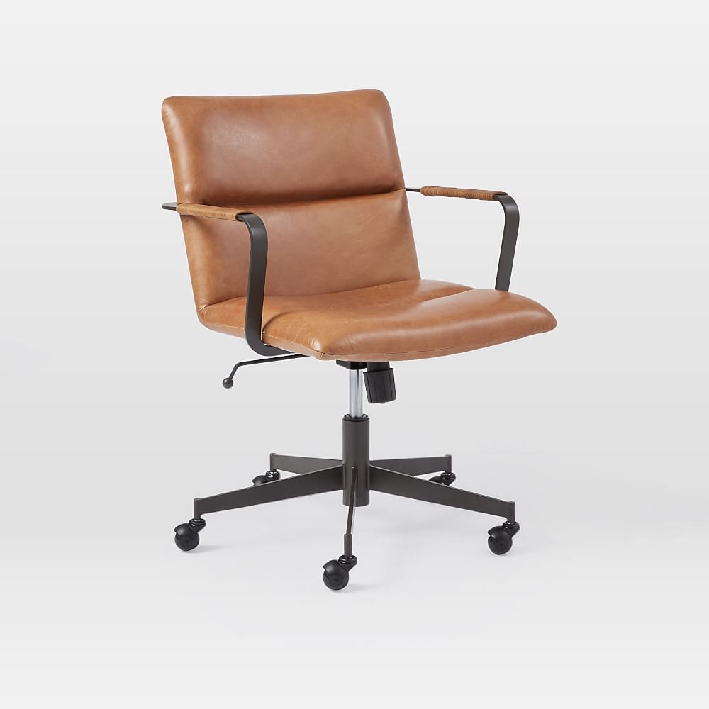 Cooper Mid-Century Office Chair, Saddle Leather, Nut, Dark Bronze