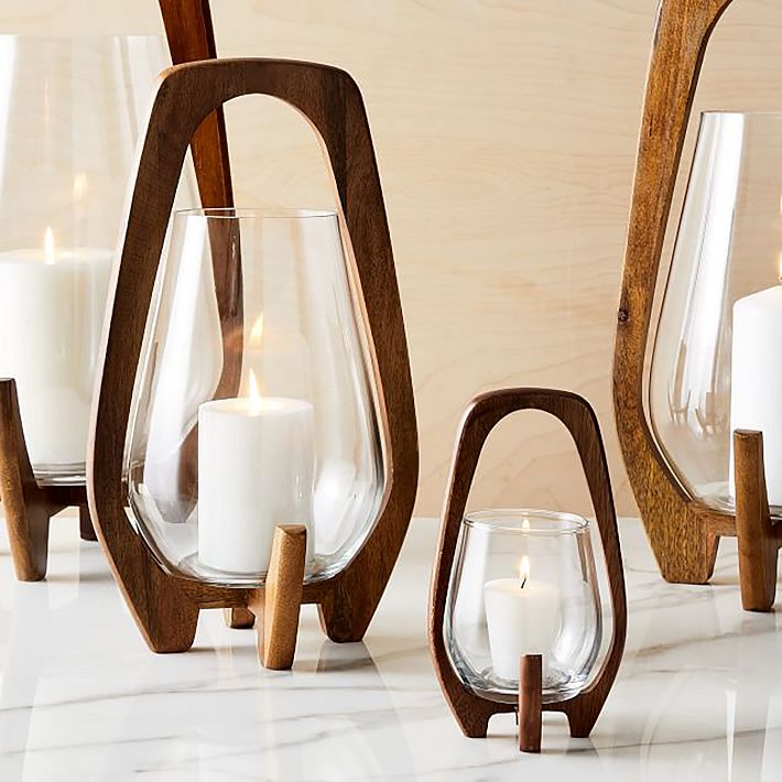 Set of 2 Mid-Century Wood Lanterns