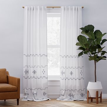 European Flax Linen Ladder Embroidered Curtain